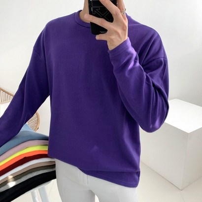 오버핏 무지 부드러운 면 라운드 긴팔 슬리브 티셔츠 리뷰 후기