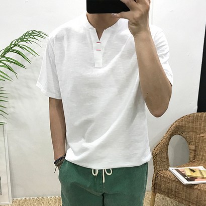 이루네 남성용 스티치 차이나 헨리넥 반팔 티셔츠 리뷰후기