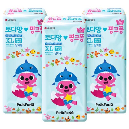 토디앙 핑크퐁 팬티형 기저귀 남아용 특대형 5단계(13kg~), 108매