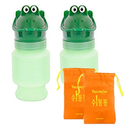 예꼬맘 쉬통통 휴대용 유아 소변기 개구리 + 보관용 파우치 x 2세트, 그린