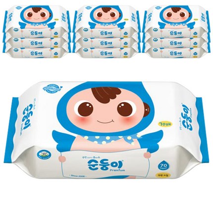 순둥이 프리미엄 무향 플레인 아기 물티슈 리필형, 10팩