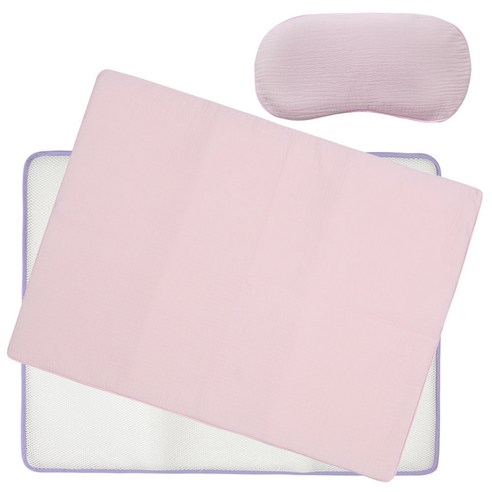 화모베이비 소프트 3중직거즈 아기 매쉬매트 커버분리형 매트 + 매쉬베개, 핑크