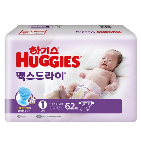 하기스 NEW 맥스드라이 밴드형 기저귀 남녀공용 신생아용 1단계 리뷰후기
