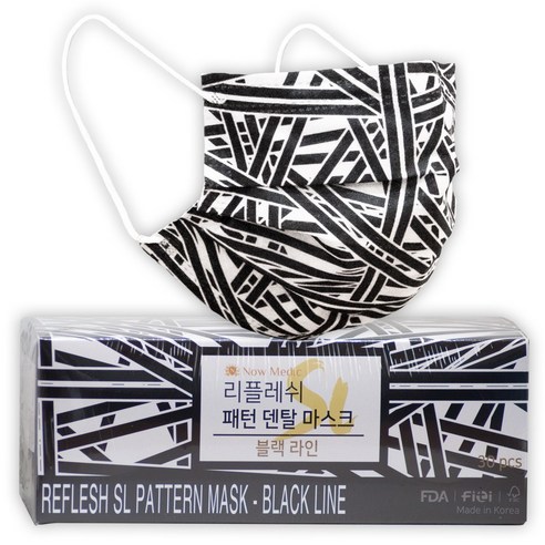 나우메딕 리플레쉬S 패턴 덴탈 마스크 블랙 라인 30 cs B필터/TB필터 피부저자극 리뷰 후기