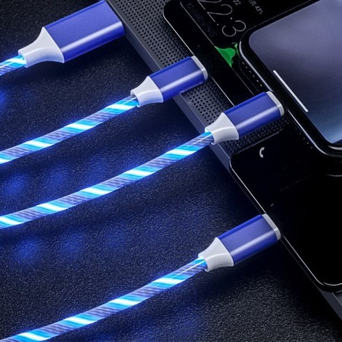 채우다공간 발광충전기 고속충전케이블 USB 3타입 안드로이드 아이폰 차량용 LED PC용 3in1, 블루