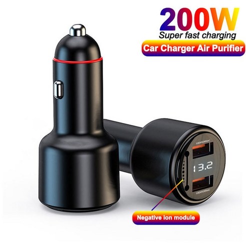 차량용초고속충전기 차량충전기 고속충전기 EONLINE-3D 차량용 충전기 200W 듀얼 USB 빠른 다기능 음이온, 01 Black
