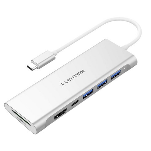 4K HDMI 호환 3USB 3.0 SD / 미니 리더 유형 C MacBook 용 Chaching 어댑터가있는 콜 C36B USB C 다중 포트 허브, 은, 하나
