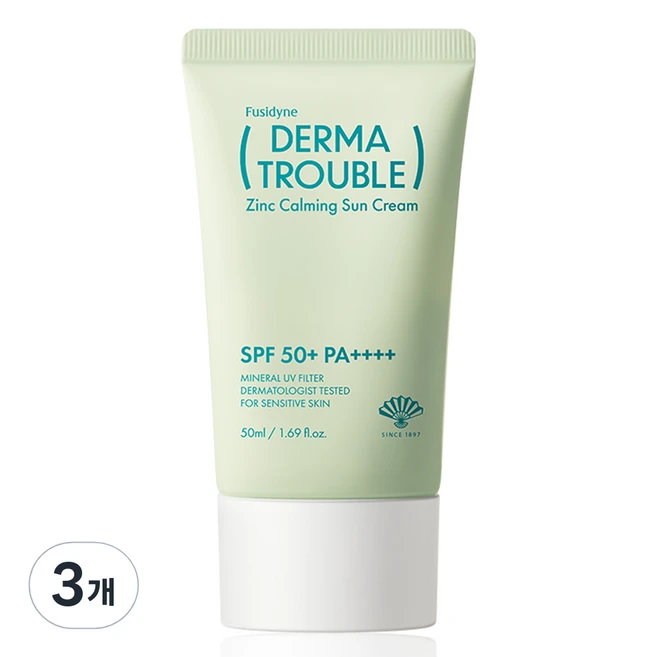 후시다인 더마 트러블 징크 카밍 선크림 SPF50+ PA++++, 3개, 50ml