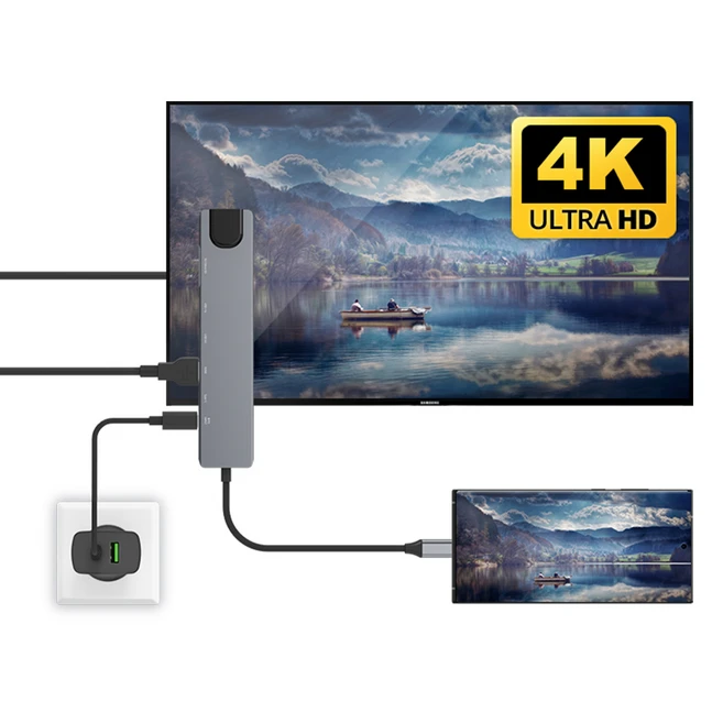 홈플래닛 8포트 USB3.0 이더넷 멀티허브 (USB*2 타입C*2 이더넷 HDMI SD) / HUB8C-Y, 그레이, 1개