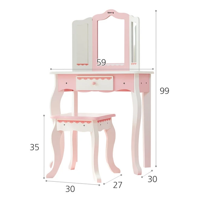 키앤비 원목 화장대 놀이 세트, 화이트 + 핑크, 1개