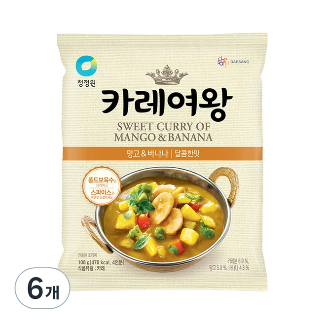 카레여왕 망고 앤 바나나 달콤한맛, 108g, 6개