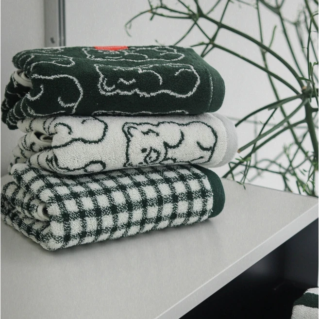 메종드코튼 그리드 호텔타올 190g 40수 코마사 3종 선물세트 + 쇼핑백, 마이퍼 + 깅엄체크 + 젤리즈그린, 1세트