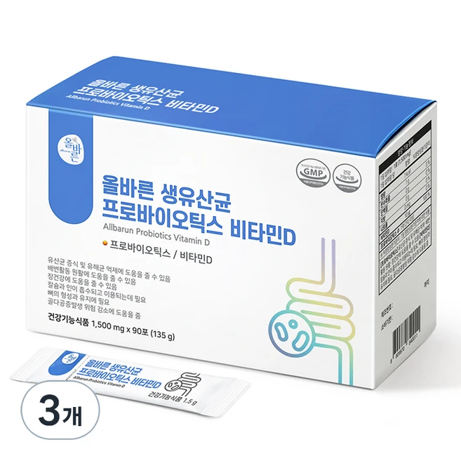 올바른건강식품 생유산균 프로바이오틱스 비타민D 90p, 135g, 3개