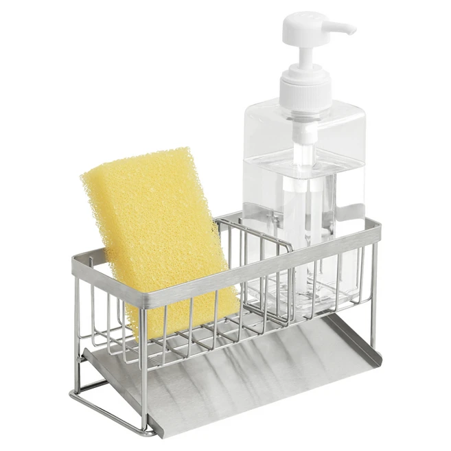 네이쳐리빙 스텐304 물빠짐 수세미 거치대 칸막이형 + 디스펜서 세트, 1세트