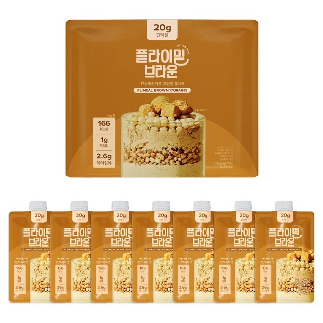 플라이밀 단백질 쉐이크 브라운 미숫가루맛 파우치, 45g, 21개