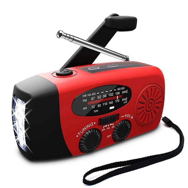 크랭크 crank 라디오 휴대용 태양광 USB 손전등 C타입 휴대폰충전 수동발전 SOS, 레드 088, 2000mAh(미국 버전)
