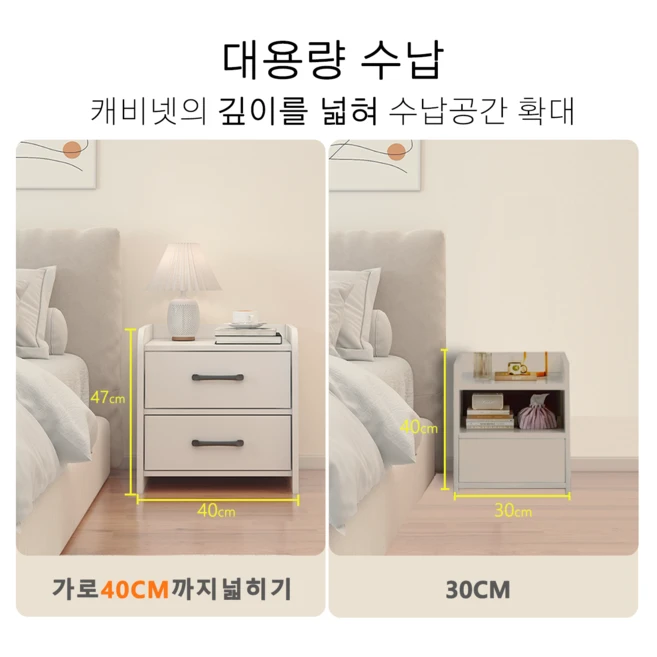 Kurua 침대 협탁 2단 서랍장 수납장, 화이트, 1개