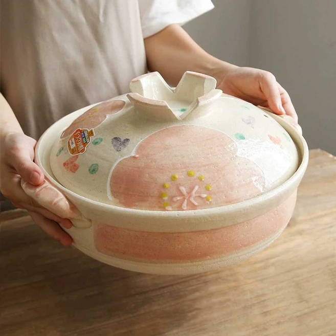 (샵타스틱) 일본 수입 동백 가마 솥밥 도자기 솥밥 뚝배기, 1개, 카멜리아 9호