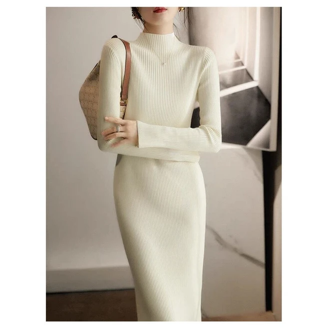 여성 데일리 슬림핏 반목 니트 롱 골지 긴팔 여자 니트원피스