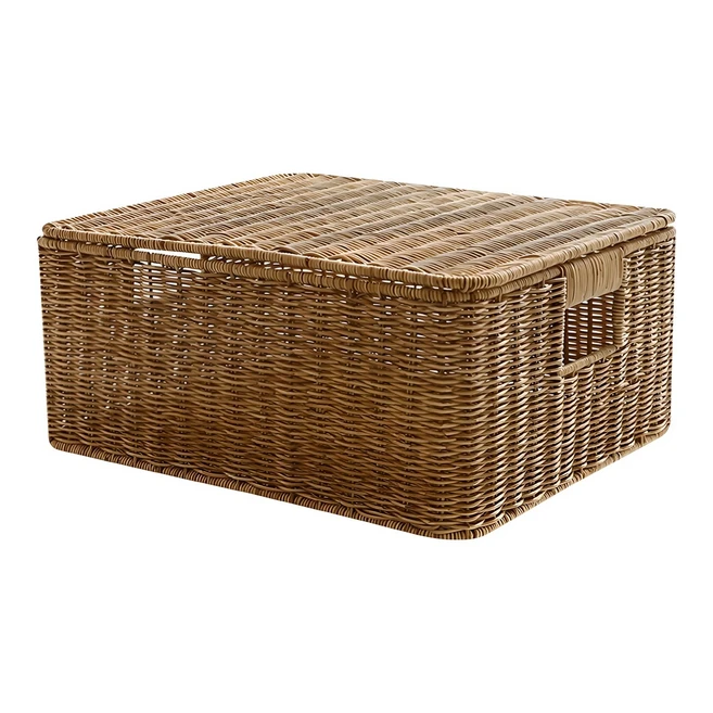 네이쳐리빙 데이지가든 내츄럴 뚜껑 라탄 바구니 L, 1개