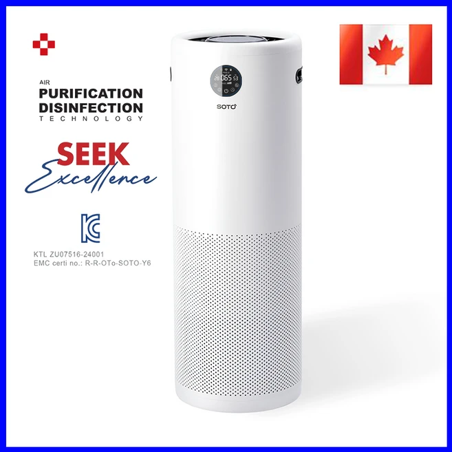 소토SOTO Y6 UV-PCO 핸드모션 UV살균 공기청정기 6단계 필터링 시스템 최대 30평형 프리+HEPA+활성탄 필터 UV-C 램프 음이온 발생기 화이트