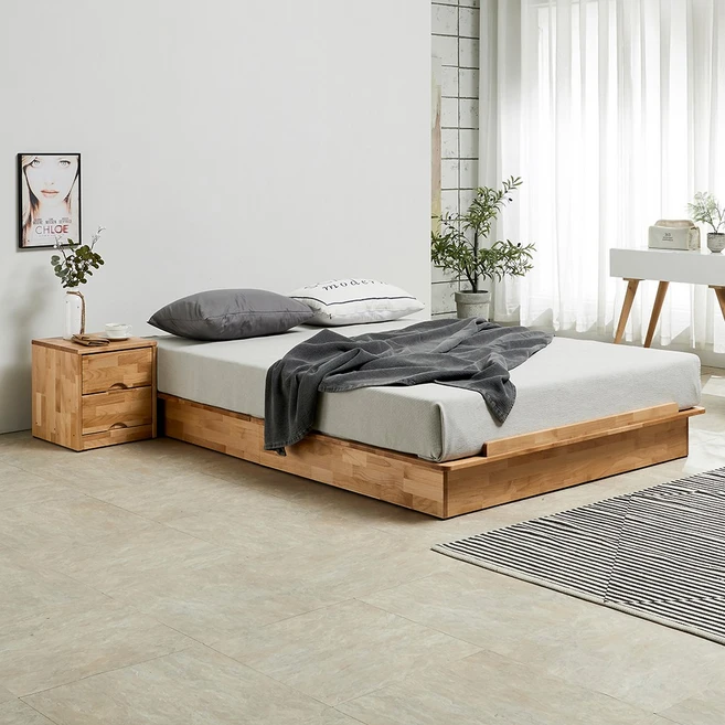 우드토픽 엘다 원목 평상형 신혼부부 저상형 주문제작 무헤드 패밀리 침대, 추가 안함