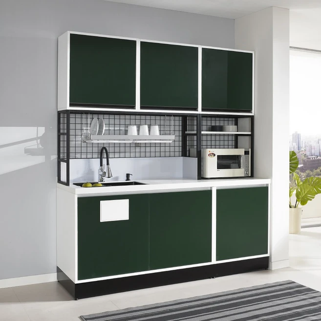 싱크대 하부장 조리대 도어형 수전 상부장 사각볼 사무실 탕비실 원룸 e0자재 지식산업 소형, 51-싱크대+조리대.도어형+중간장+상부장 2400, 진그레이, 그레이