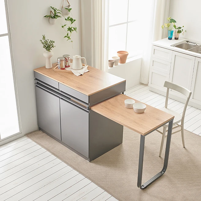 올리브 확장형 수납 홈바 조리대 아일랜드 식탁 MWF223C, 화이트