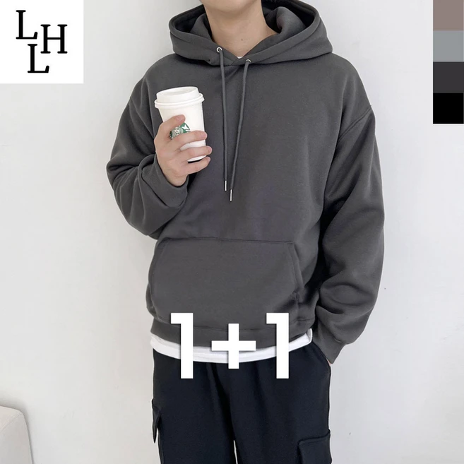 패션라이프 1+1 남자 기모 후드 티셔츠
