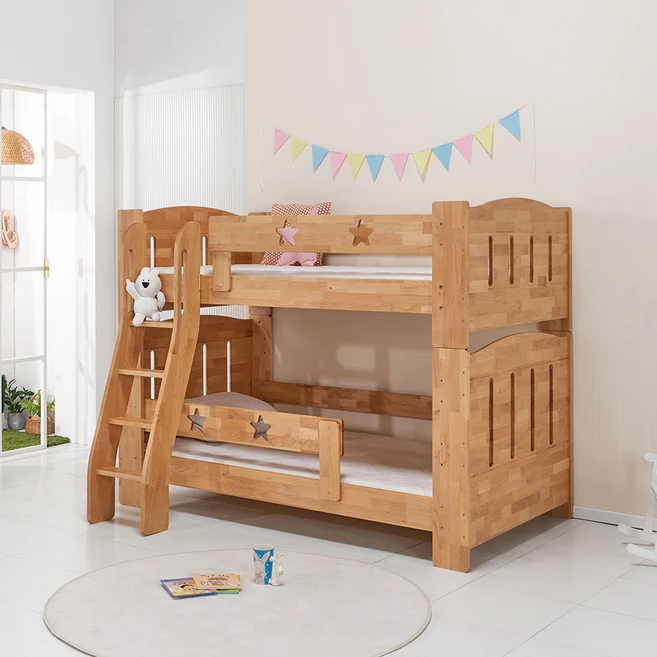 인트리 엘다 원목 이층침대 슈퍼싱글 10cm양면매트 포함 펜스스타일, 베이직