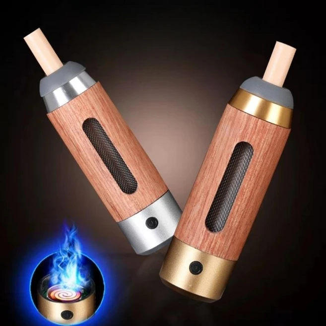 담뱃대 곰방대 담배 파이프 재떨이 담배대 홀더 라이터 차량용 선물 액세서리 휴대용, 월넛버전 (스마트담배조명)블랙, 1개