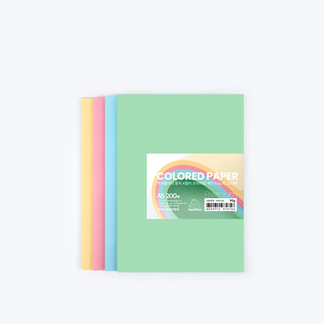 PaperPhant 프리미엄 4컬러 색지 (Premium 4 COLORED PAPER), 90g A5 200매