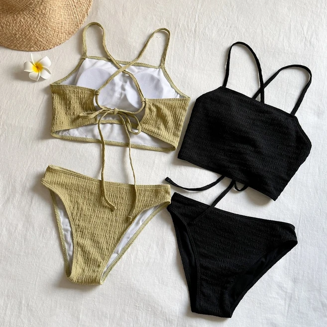 올리브 홀터넥 백리스 스트랩 비키니 홀터넥 모노키니 수영복, 올리브 그린, M