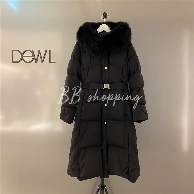 듀엘 DEWL 퀄팅 디테일 구스 고급 후드 롱 패딩 D244PSG232 정품