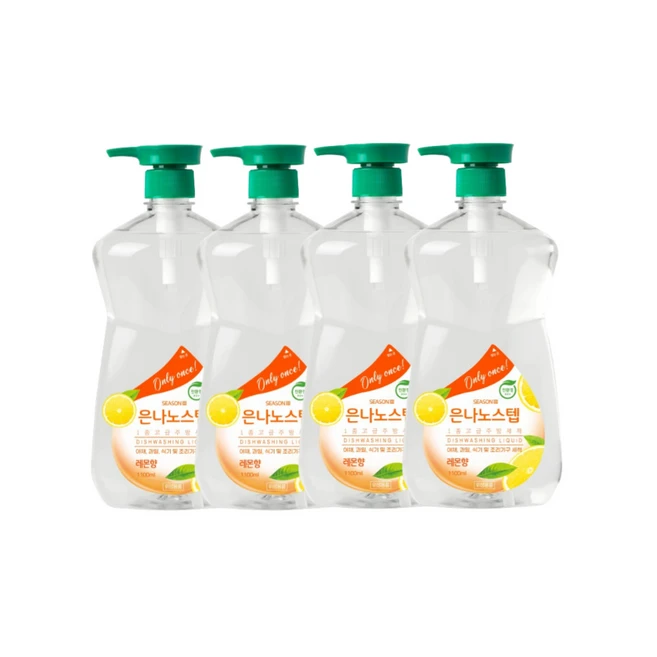 은나노스텝 시즌3 주방세제 1100ml x 4 (사과향), 은나노스텝 주방세제 1100ml x4 (레몬향) 시즌3, 4개