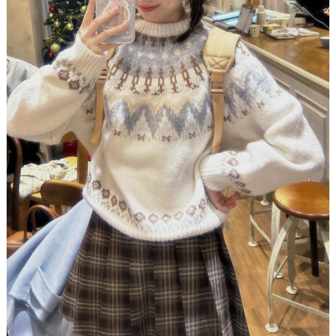 cammello 노르딕 패턴 도톰 겨울 니트 긴팔 스웨터