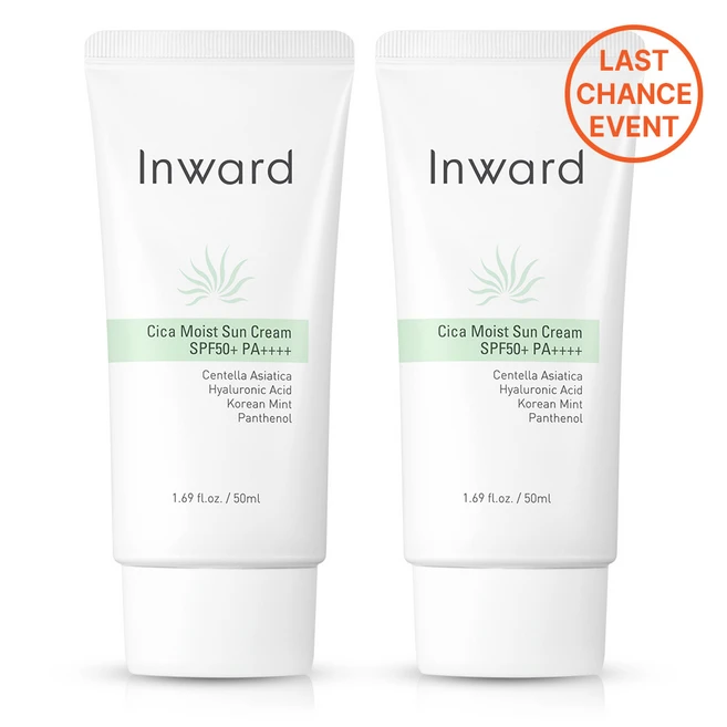 인워드 시카 모이스트 선크림 SPF50+ PA++++ 백탁 밀림 눈시림 없는 스킨케어 선크림, 50ml, 2개