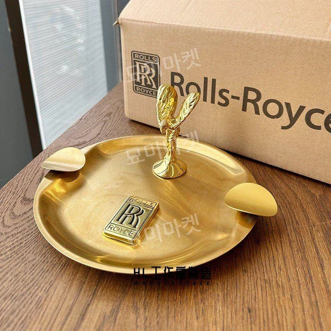 롤스로이스 시가대 재떨이 자동차키 보관대 선반 사무실 장식품 시계 차키 럭셔리보관대, 로고 강조형 라운드 골드, 1개