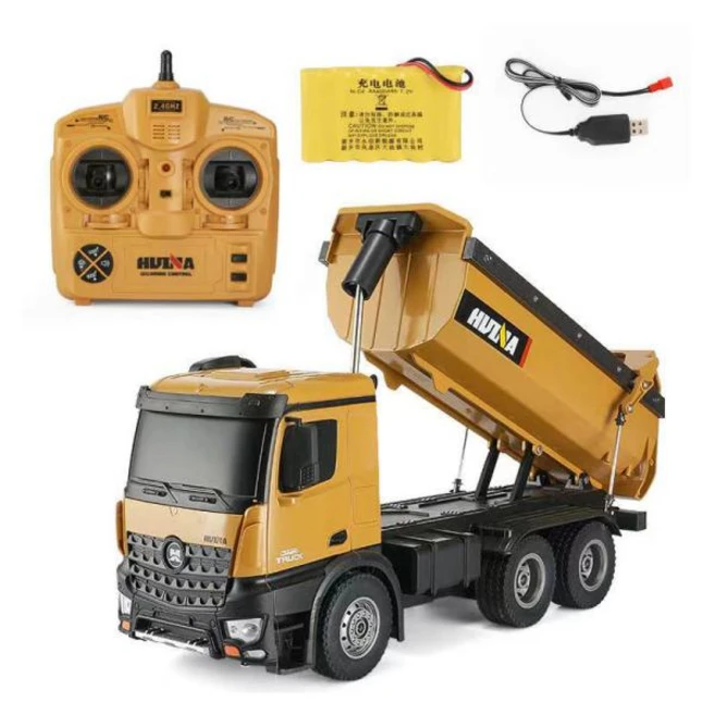 HUINA RTR 1573 1/14 RC 덤퍼 트럭 2.4G 전기 원격 제어 자동차 배터리 라이트 야외 장난감 소년 선물 TH18056-SMT6, 1개