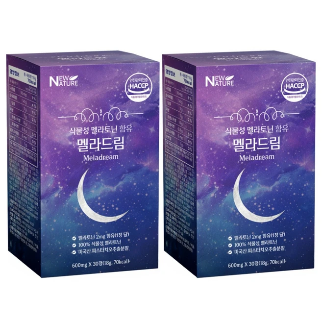 뉴네이처 천연 식물성 멜라토닌 2mg 함유 식약청인증 멜라드림, 2개, 30정