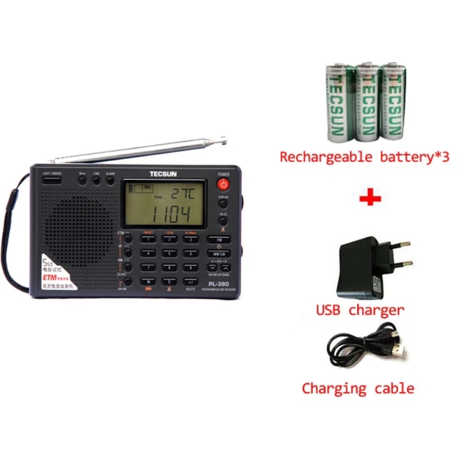 [RADIO]Tecsun PL-380 DSP PLL FM MW SW LW 디지털 스테레오 라디오 월드 밴드 수신기 휴대용 풀 소형, 05 Black all set