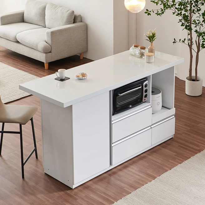 베이크 인조대리석 광파오븐 1600A 홈바테이블 아일랜드 식탁 YD117C, 마일드화이트