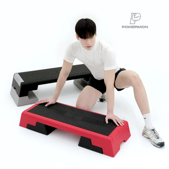 파워몬 스텝박스 대형 3단 계단 오르기 스텝퍼 하체 운동 기구 피트니스 런지 푸쉬업 홈트, 레드