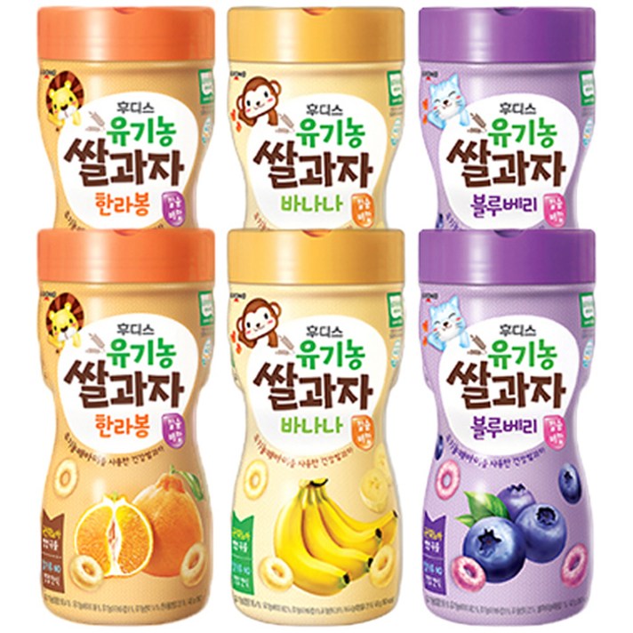 일동후디스 유기농 쌀과자 세트, 한라봉, 바나나, 블루베리, 6개입