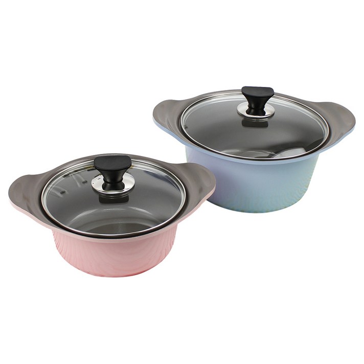 리빙온 세라믹 냄비 2종 세트, 혼합 색상, 양수(20cm, 24cm)