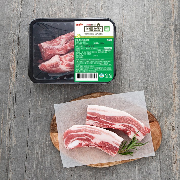 선진포크 바른농장 한돈 동물복지 인증 수육용 삼겹살 (냉장), 500g, 1팩