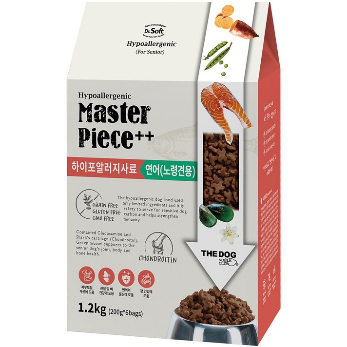 더독 노령견용 닥터소프트 명작 하이퍼 습식 사료, 연어, 1.2kg, 1개