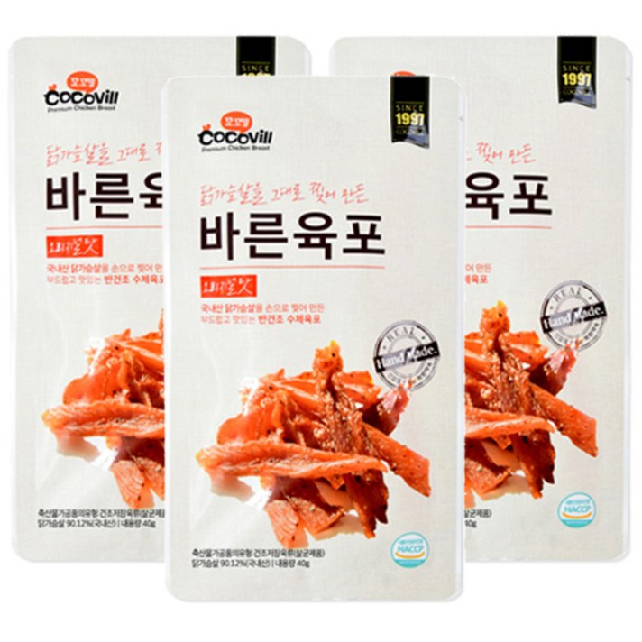 꼬꼬빌 바른육포 오리지널맛, 40g, 3개