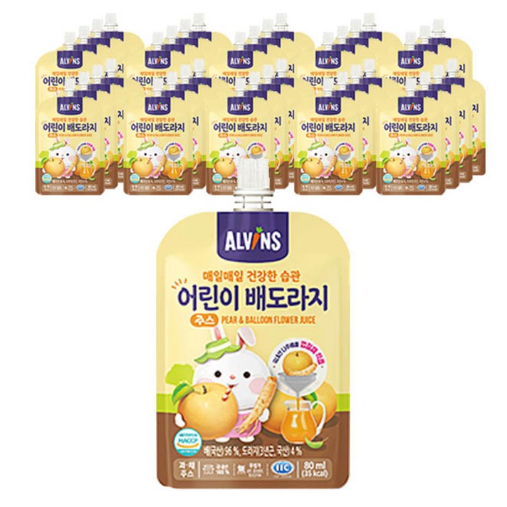 엘빈즈 매일 매일 건강한 습관 어린이 주스 80ml, 혼합맛(배/도라지), 40개입