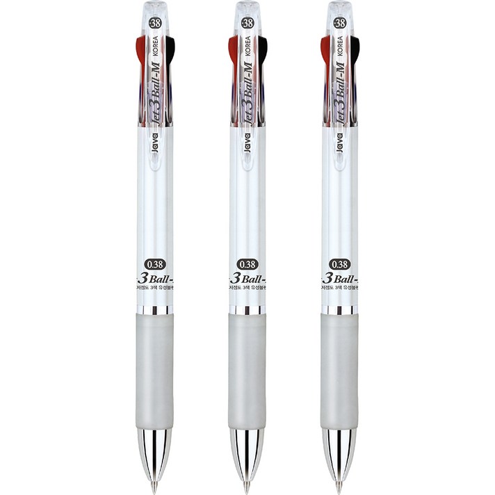 자바펜 제트3볼M 유성볼펜 0.38mm, 화이트, 3개